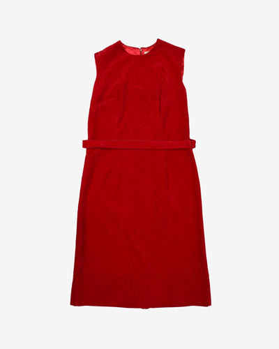 1960s Red Velvet belted Shift Party Dress