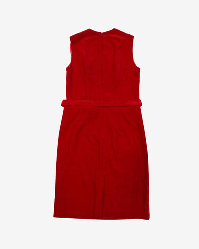 1960s Red Velvet belted Shift Party Dress
