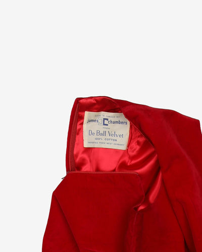 1960s Red Velvet belted Shift Party Dress