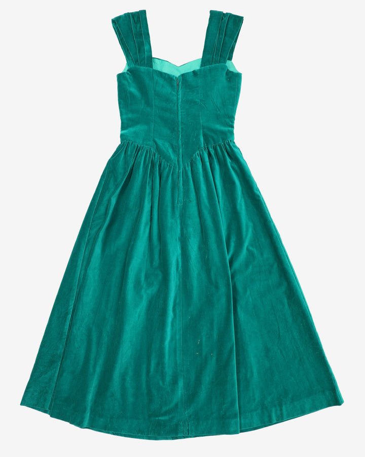 1980s Green Velvet Sleeveless Party Dress