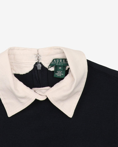 Lauren Ralph Lauren Navy With White Collar And Cuffs Dress- S