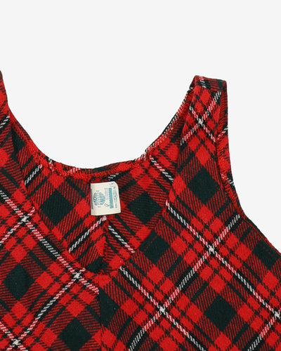 1970s A-line Tartan Checked Sleeveless Dress - M