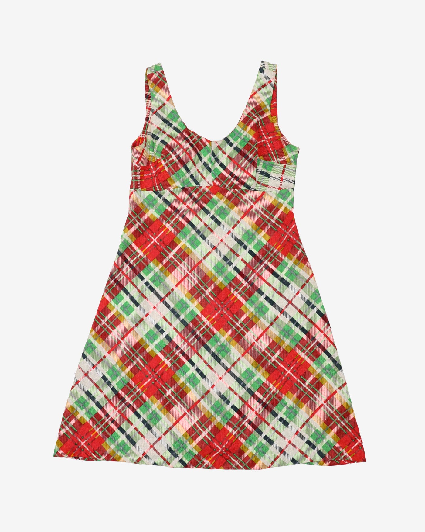 1970s A-line Tartan Checked Sleeveless Dress - S