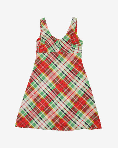 1970s A-line Tartan Checked Sleeveless Dress - S
