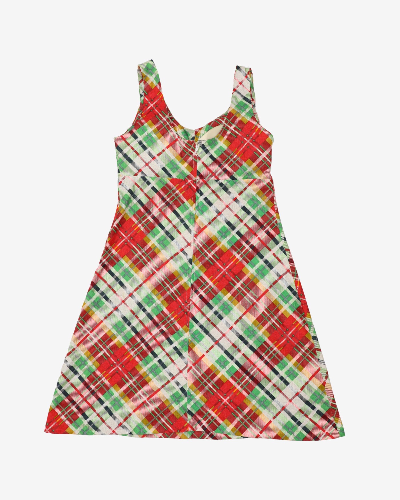 1970s A-line Tartan Checked Sleeveless Dress - S