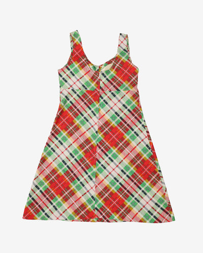 1970s A-line Tartan Checked Sleeveless Dress - S