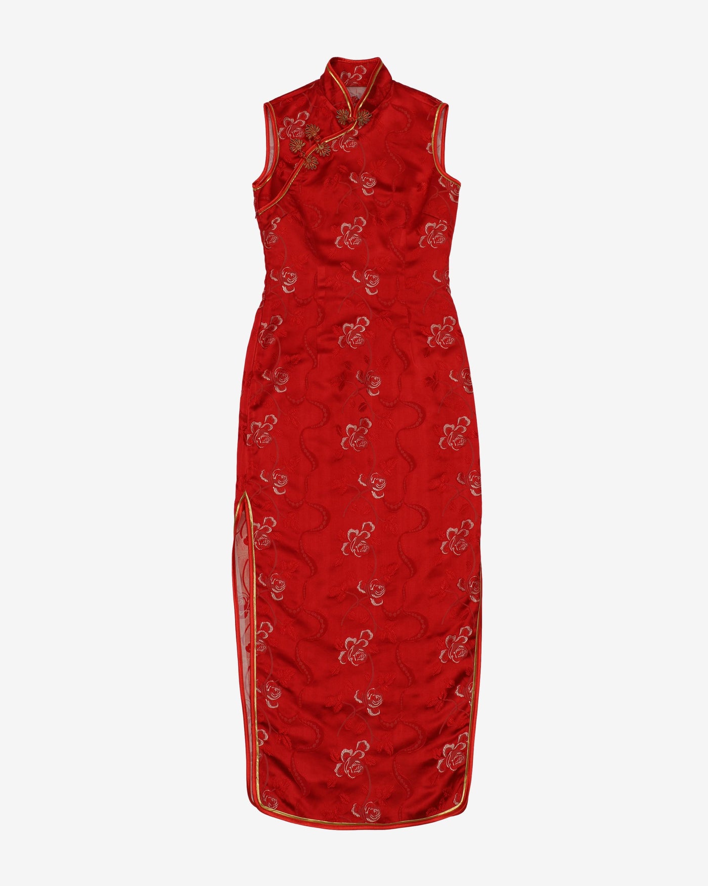 Red And Gold Floral Brocade Cheongsam Dress - XS
