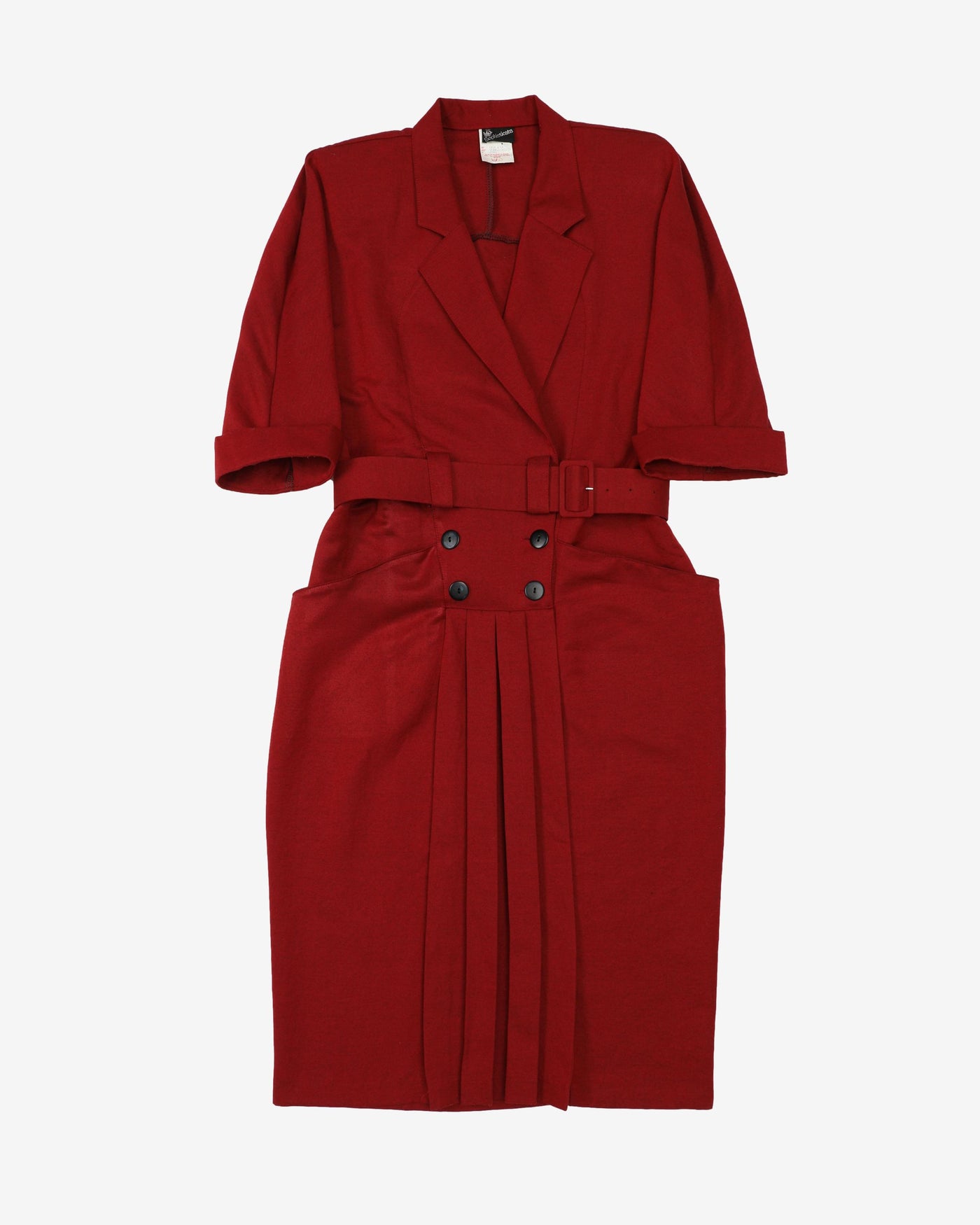 1990s Wine Red Belted Shirt Style Dress - M