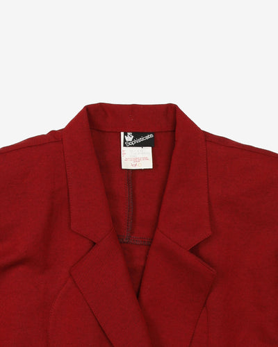 1990s Wine Red Belted Shirt Style Dress - M