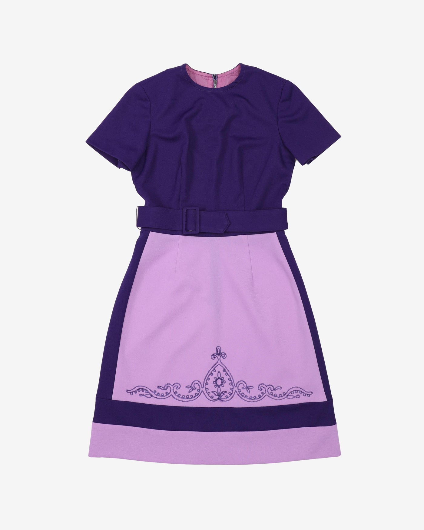 1960-70s Lilac And Purple Belted Mini Dress - S
