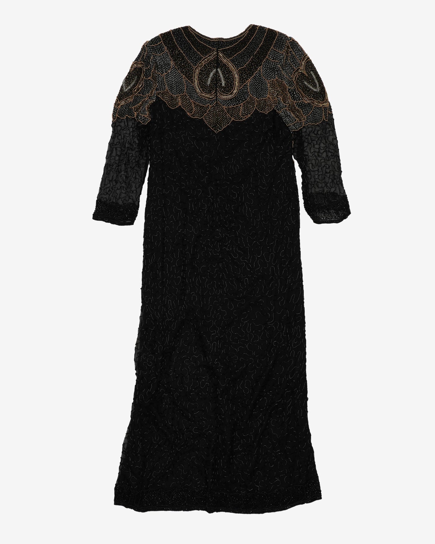 Vintage 90s Black Sequinned Silk Dress - S