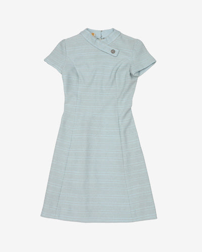 1960s Blue And Silver Shift Dress - S