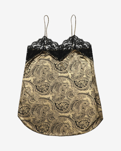 Y2K Black And Gold Patterned Slip Dress - S