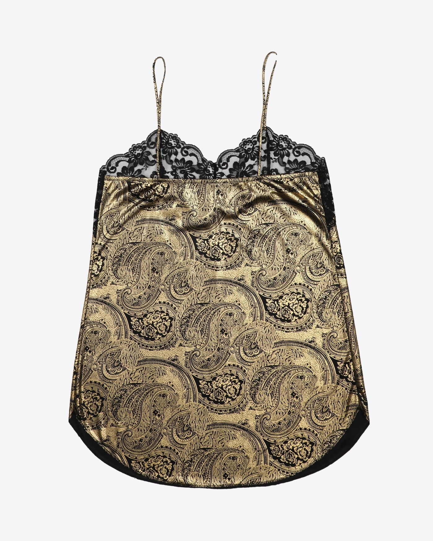 Y2K Black And Gold Patterned Slip Dress - S