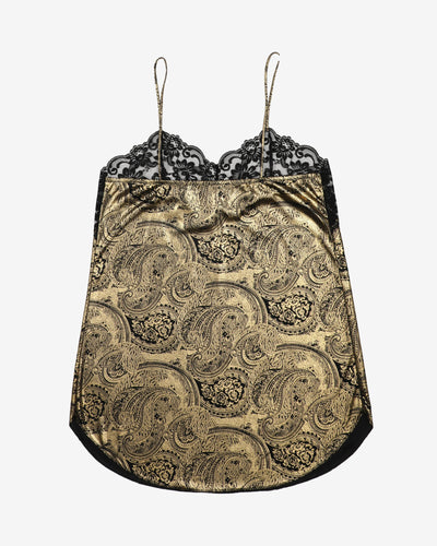 Y2K Black And Gold Patterned Slip Dress - S