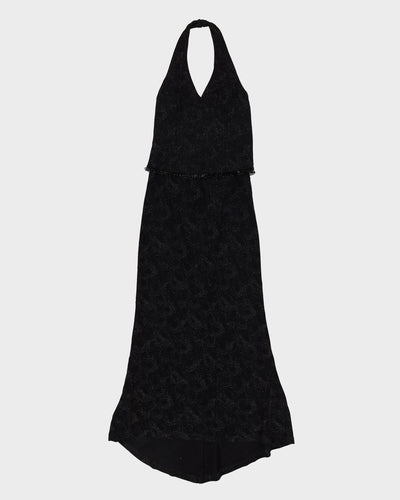 1990s Black Metallic Halter-neck Dress - S