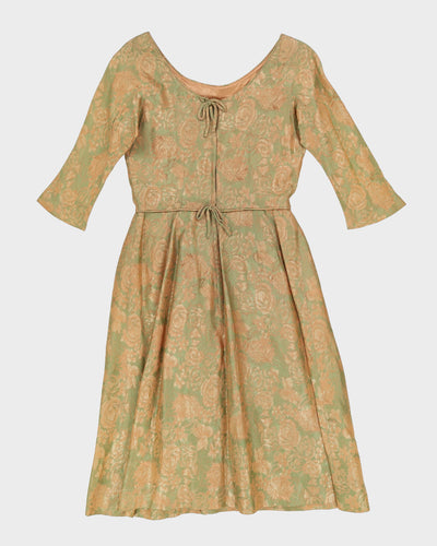 1950s Floral Sparkly Party Dress - XS / S