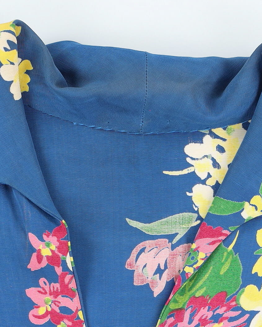 1940s Floral Rayon Patterned A-Line House-Robe Dress - S