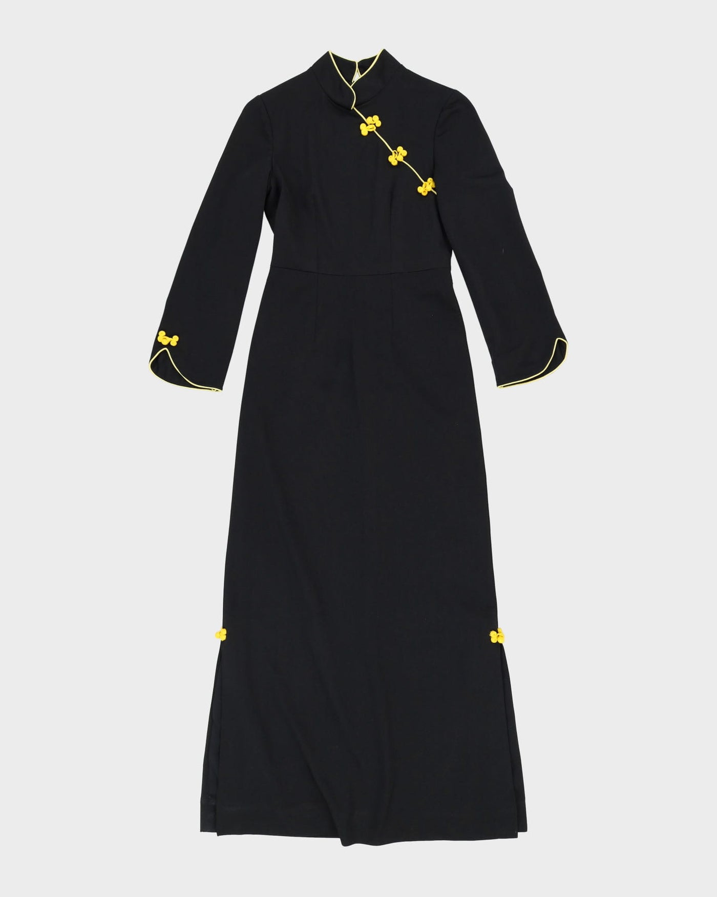 1990s Black And Yellow Cheongsam Style Dress - XXS