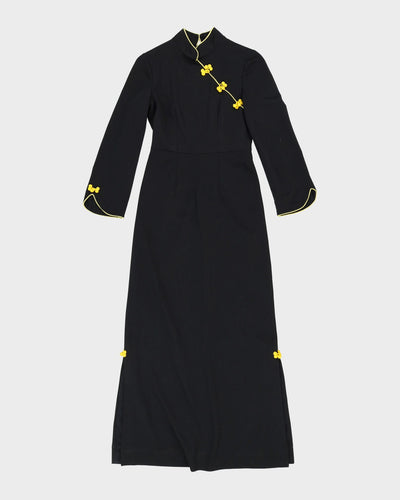 1990s Black And Yellow Cheongsam Style Dress - XXS