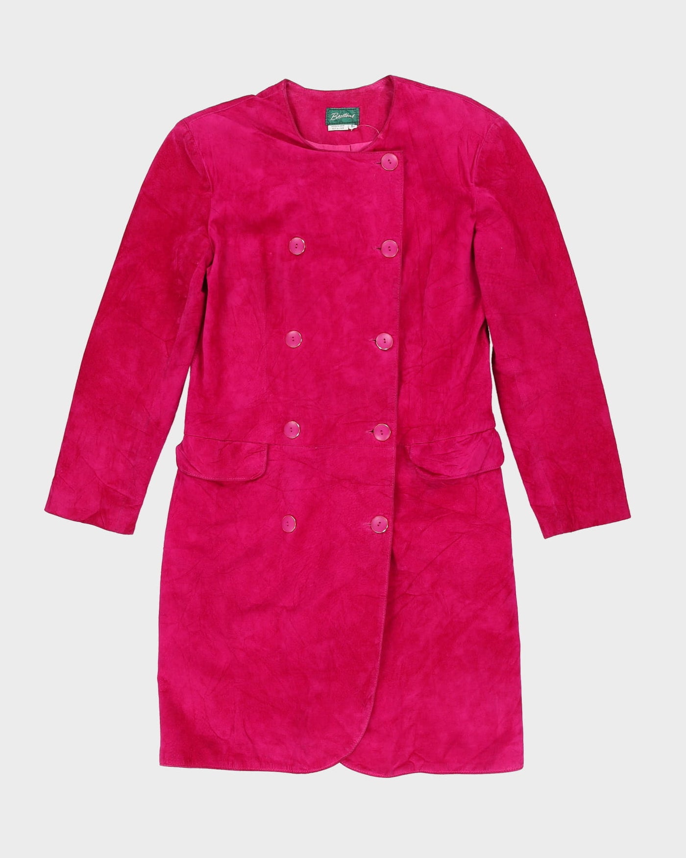 1990s Fuchsia Pink Suede Wrap Dress - S