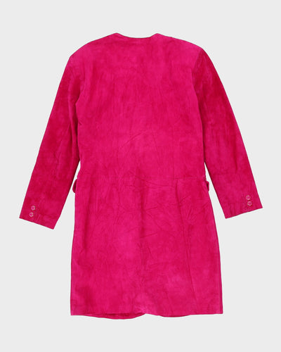 1990s Fuchsia Pink Suede Wrap Dress - S