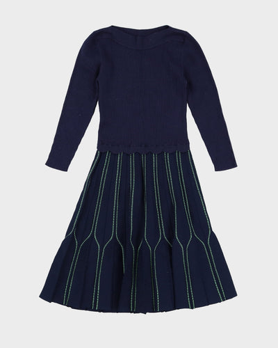 Blue And Green Knitted Midi Dress - XS