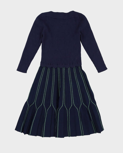 Blue And Green Knitted Midi Dress - XS