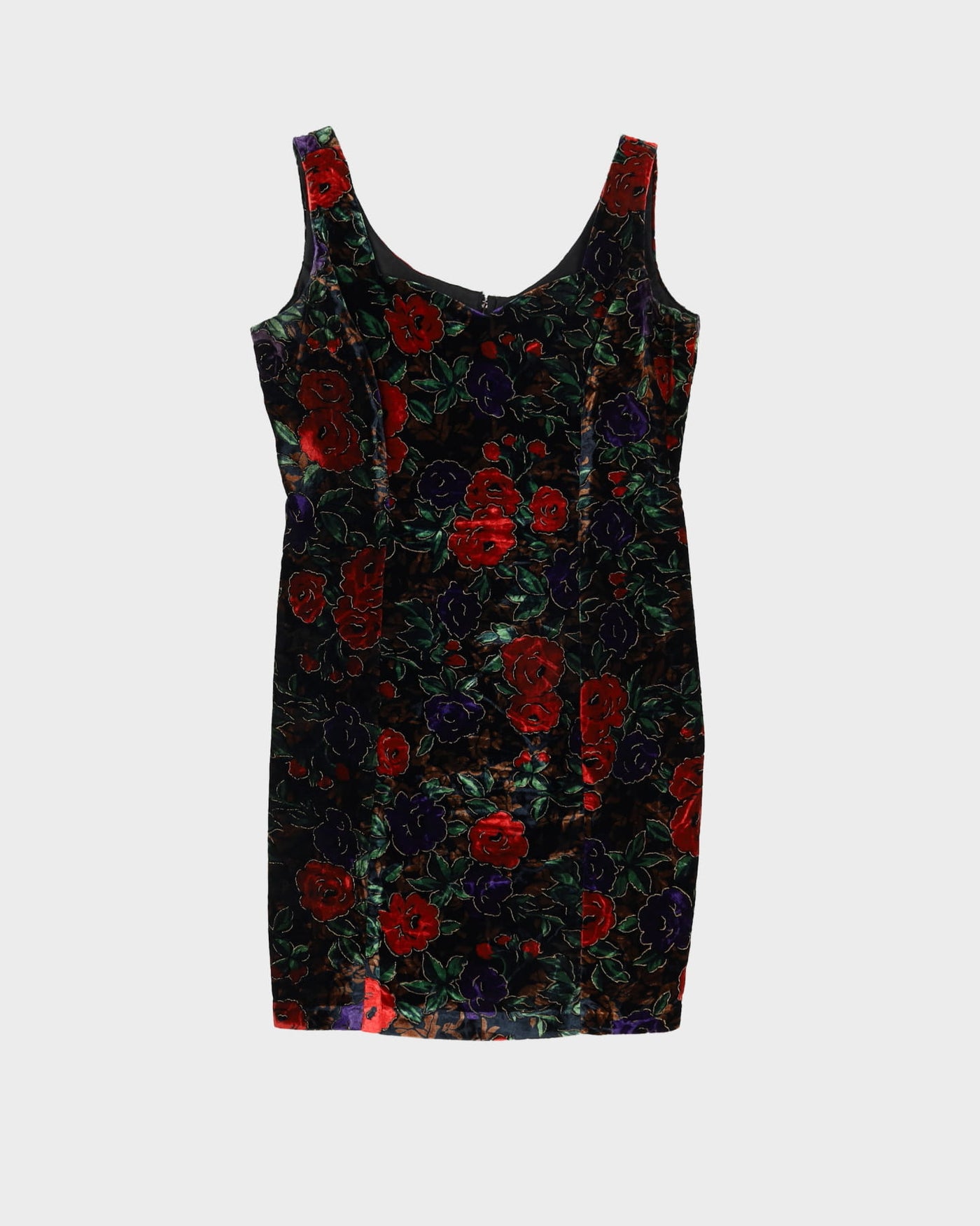 1990s Floral Patterned Velvet Mini Dress - S