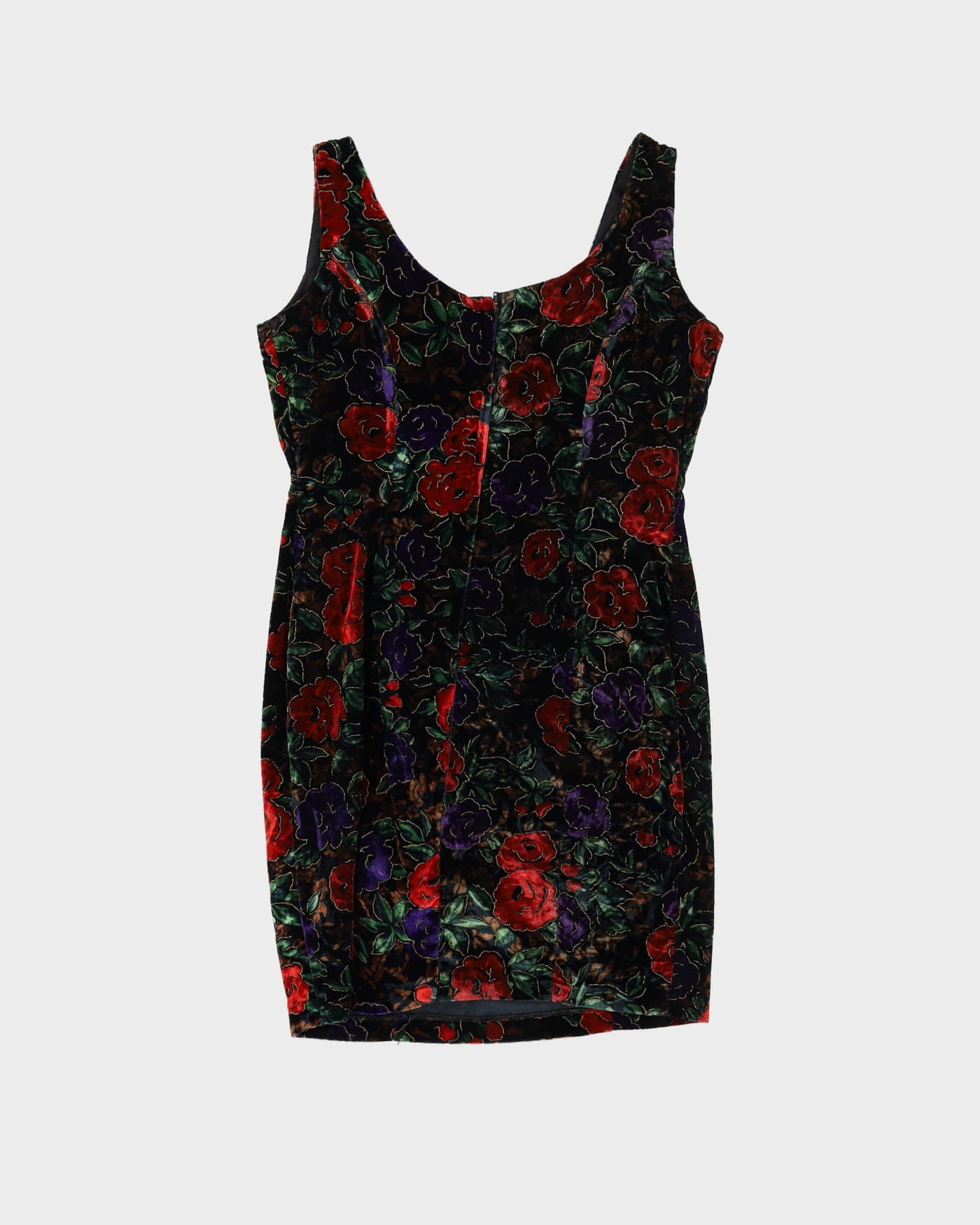 1990s Floral Patterned Velvet Mini Dress - S
