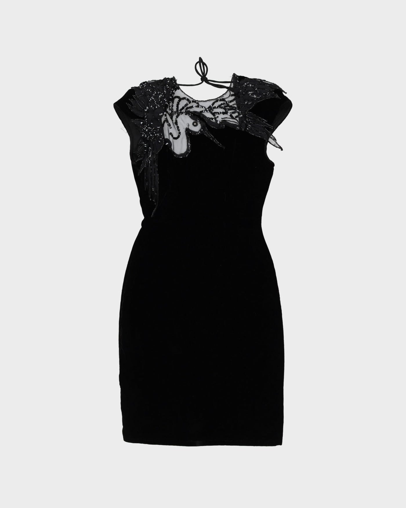 1990s Black Velvet Beaded Cocktail Dress - XS