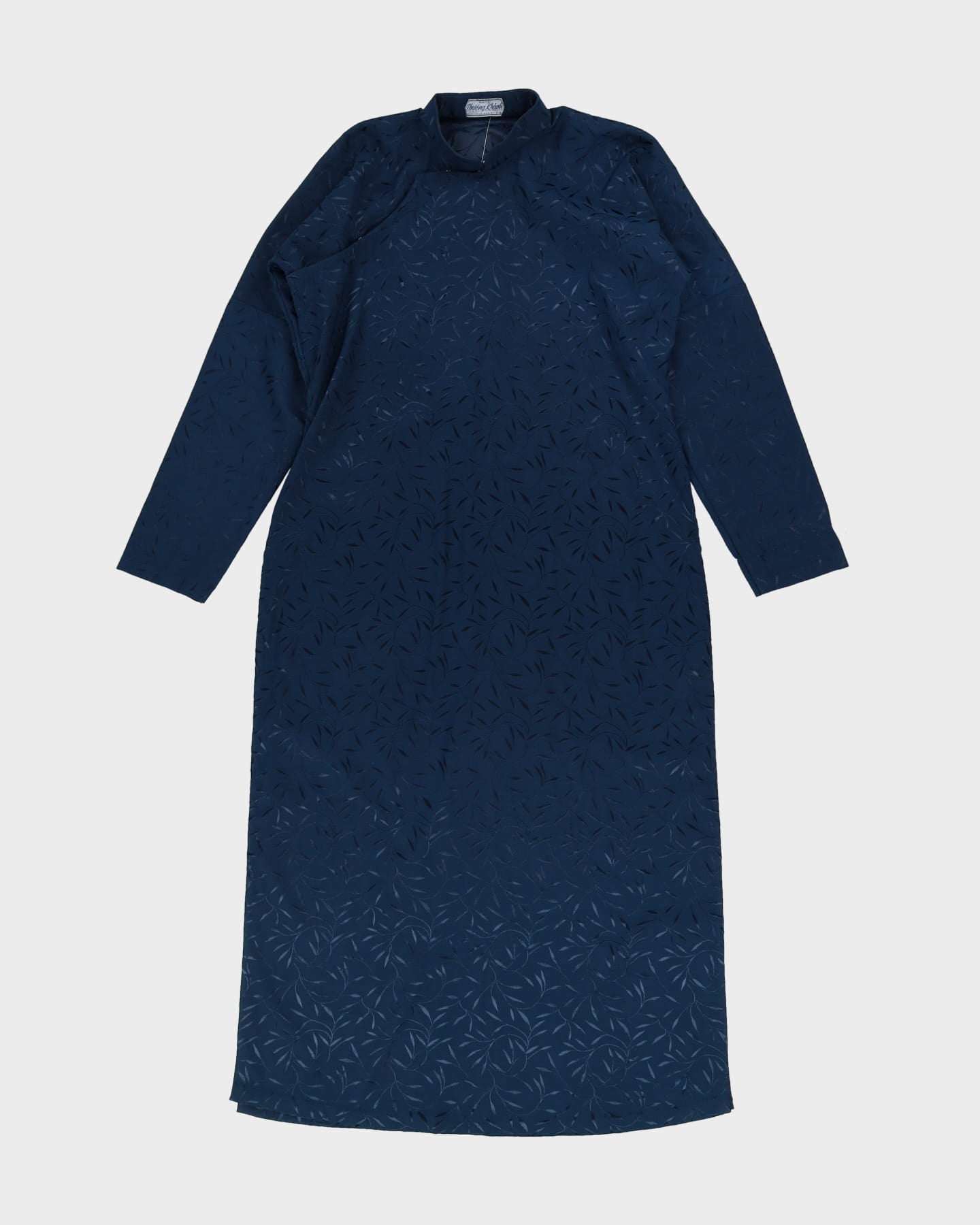 Navy Patterned Cheongsam Style Tunic Dress - M