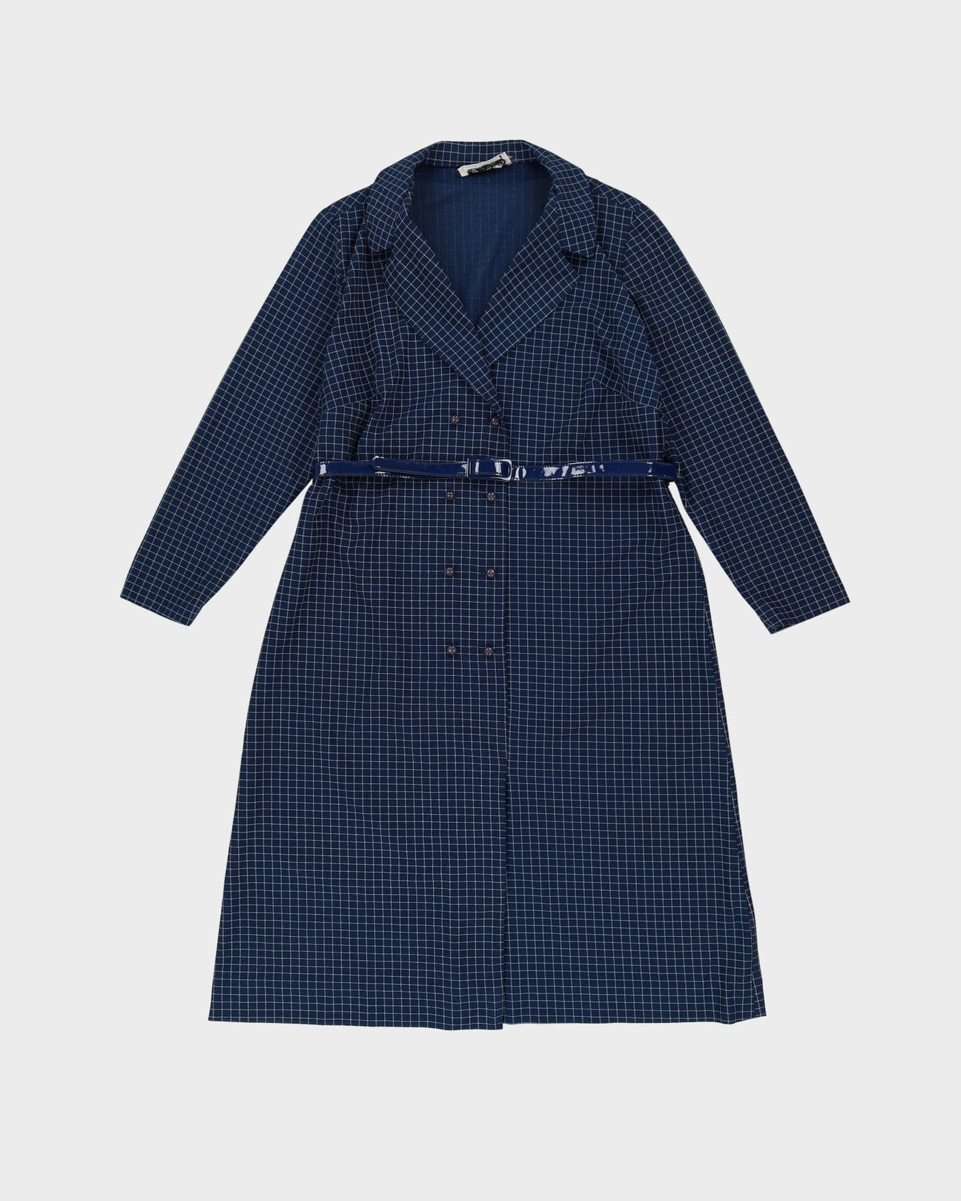 1980s Blue And White Checked Shirt Dress - L