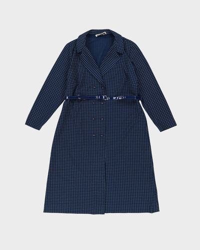 1980s Blue And White Checked Shirt Dress - L