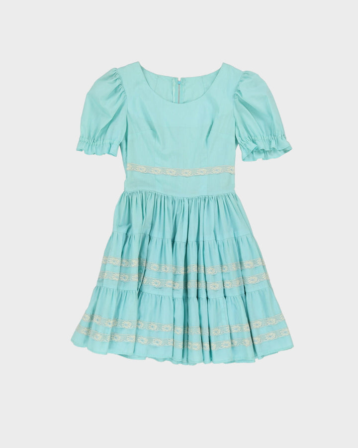 1970s Does The 50s Blue Prairie Style Dress - XS / S