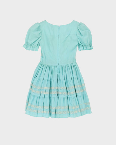 1970s Does The 50s Blue Prairie Style Dress - XS / S