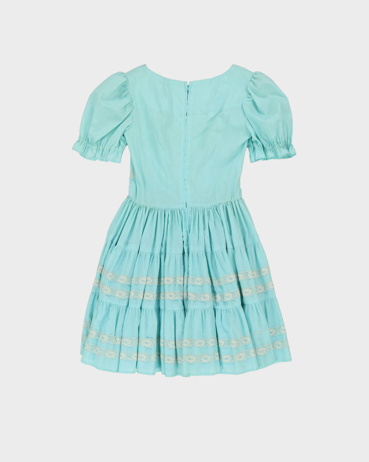 1970s Does The 50s Blue Prairie Style Dress - XS / S