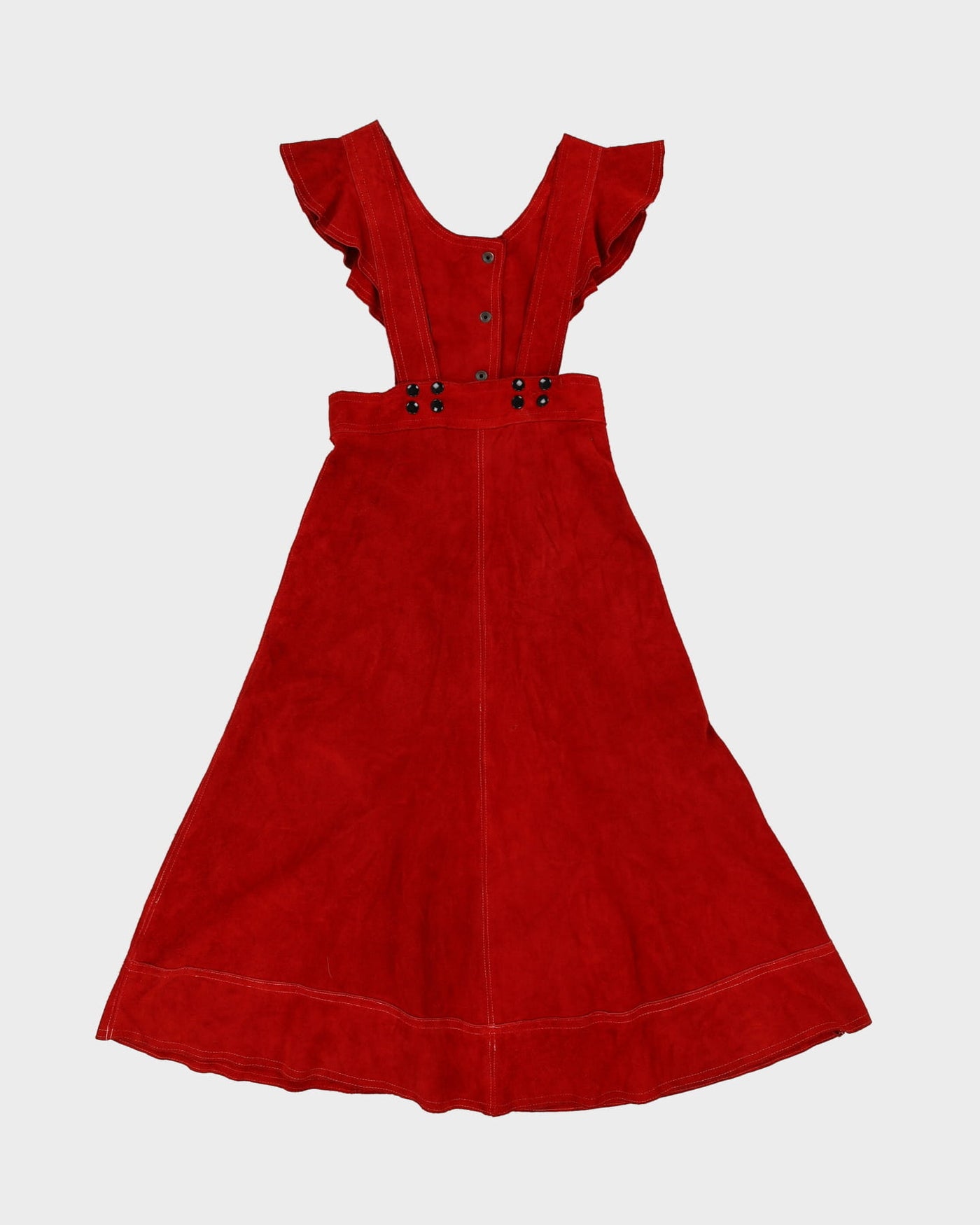 1970s Red Suede Apron Style Midi Dress - XS / S