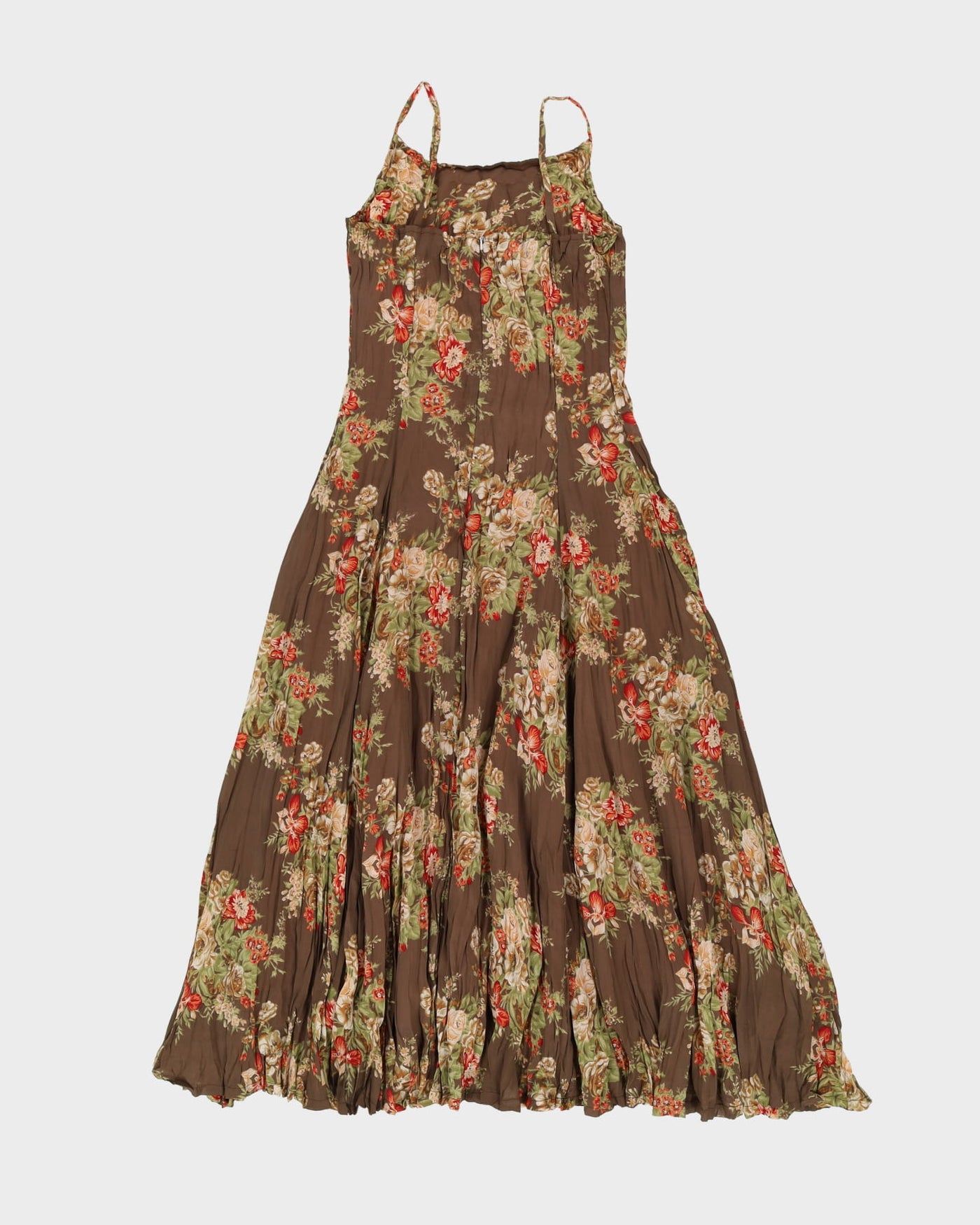 1990s Taupe Floral Sleeveless Tea Dress - XS