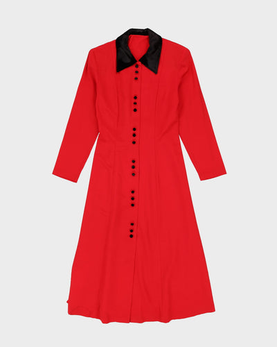 1990s Red With Black Velvet Collar Dress - S