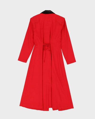 1990s Red With Black Velvet Collar Dress - S