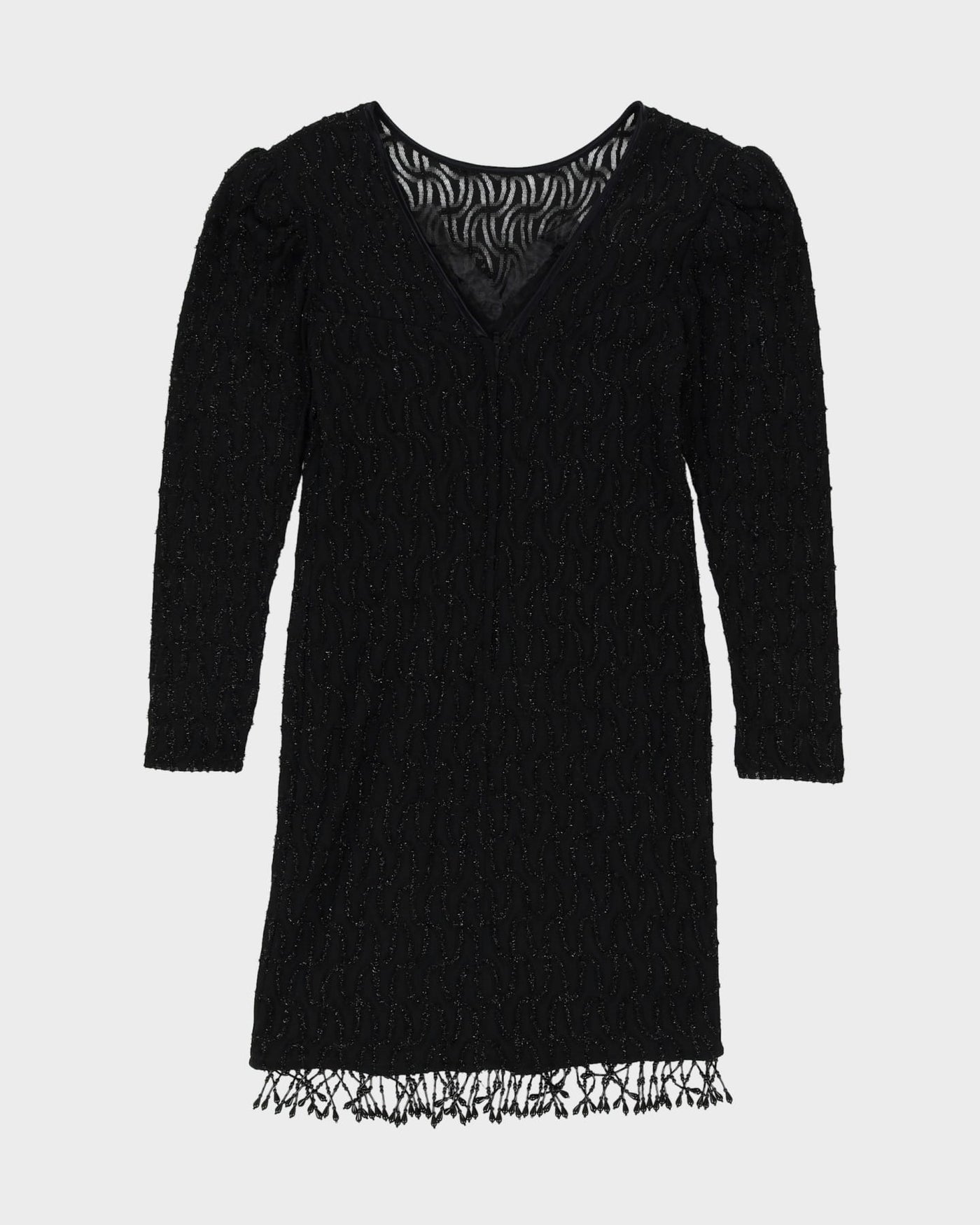 1990s Black Beaded Evening Dress - S