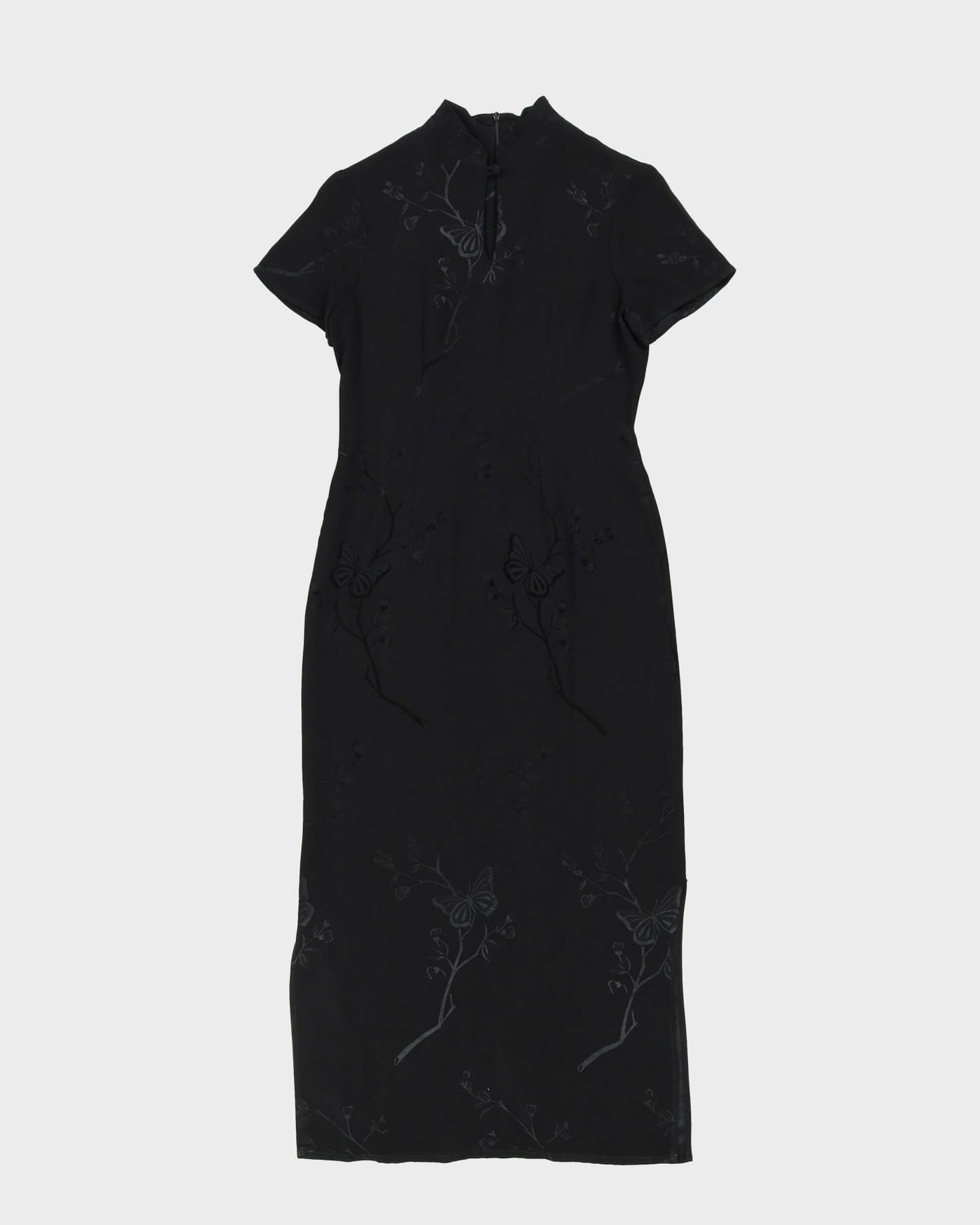 1990s Black Patterned Cheongsam Style Dress - S