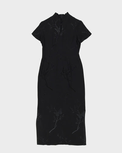 1990s Black Patterned Cheongsam Style Dress - S