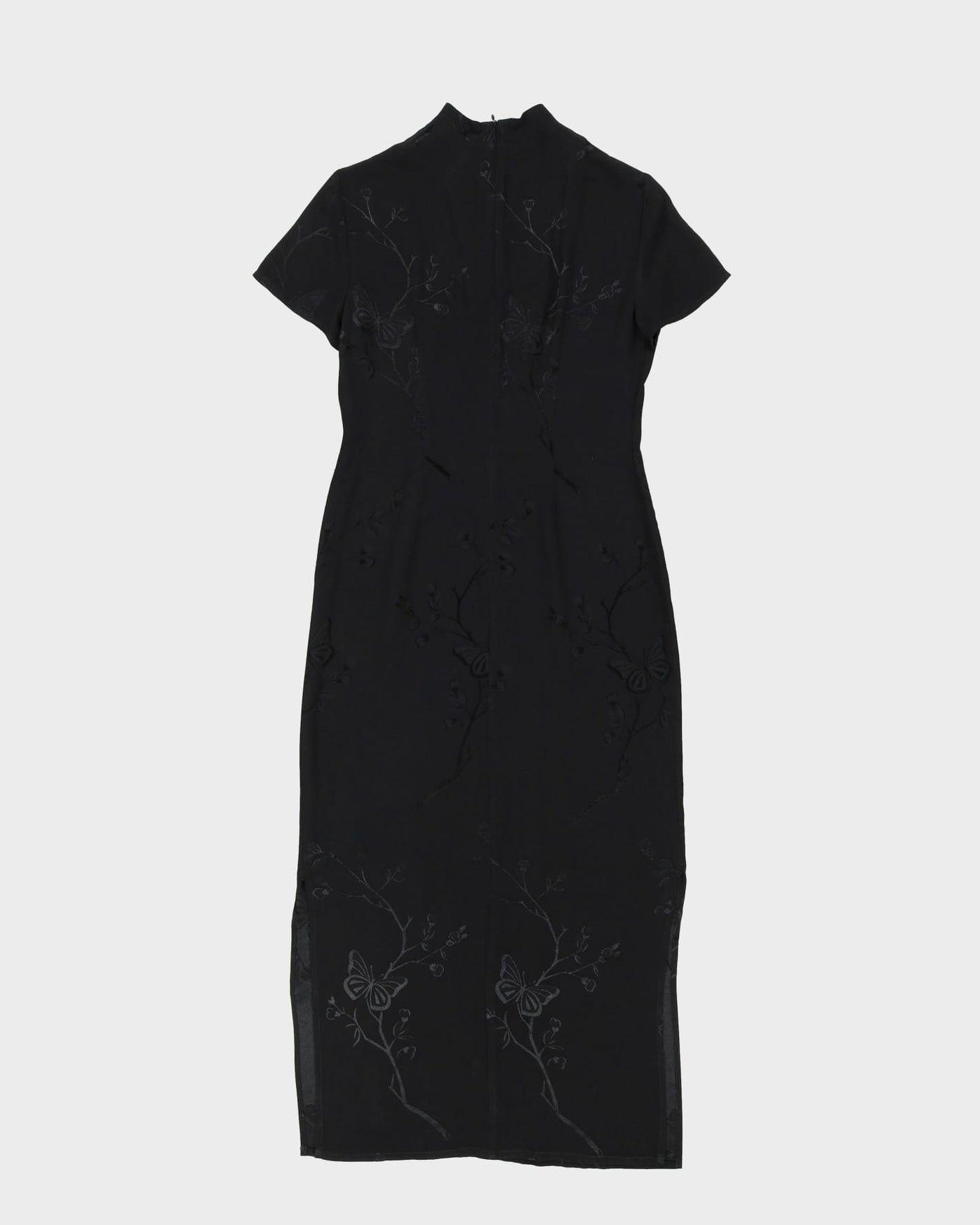 1990s Black Patterned Cheongsam Style Dress - S