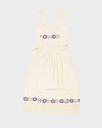 Vintage 1980s Cream Embroidered Sleeveless Dress - S
