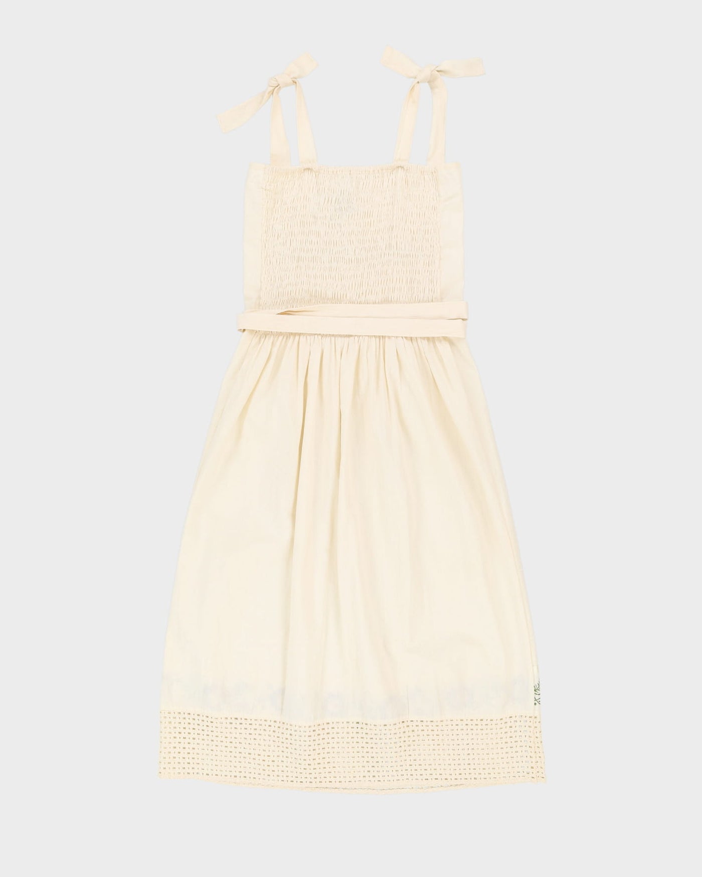 Vintage 1980s Cream Embroidered Sleeveless Dress - S