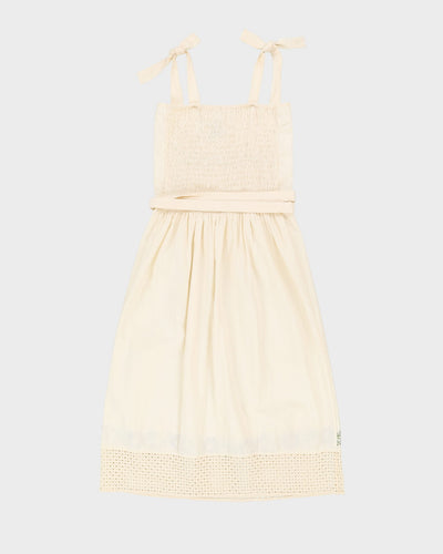 Vintage 1980s Cream Embroidered Sleeveless Dress - S