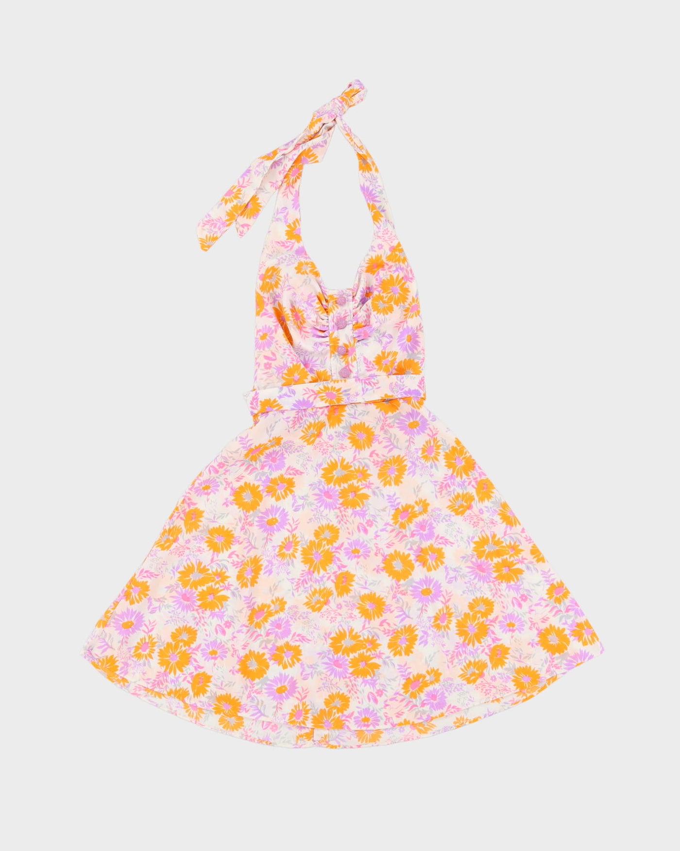 1970s Floral Halter Neck Mini Dress - XXS