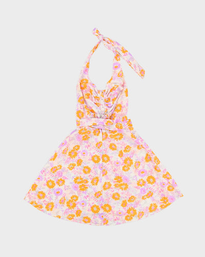 1970s Floral Halter Neck Mini Dress - XXS